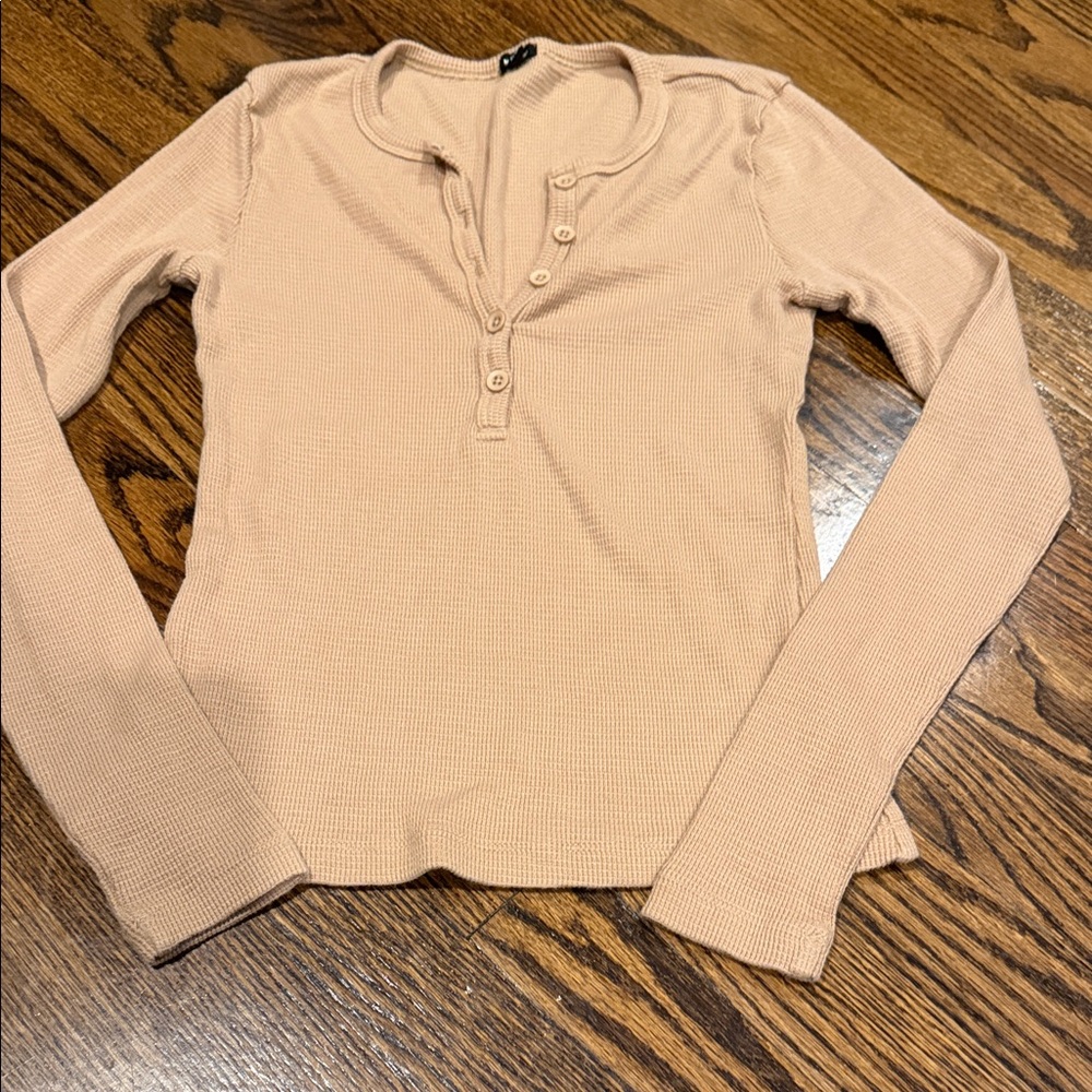 Monrow Waffle Knit Henley Long Sleeve Top